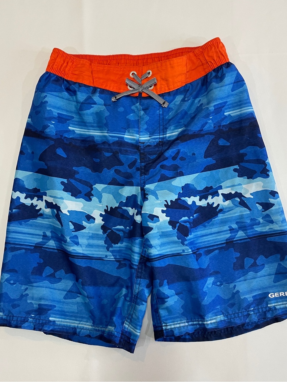 Gerry Blue Camo Swim Trunks with Orange Waistband